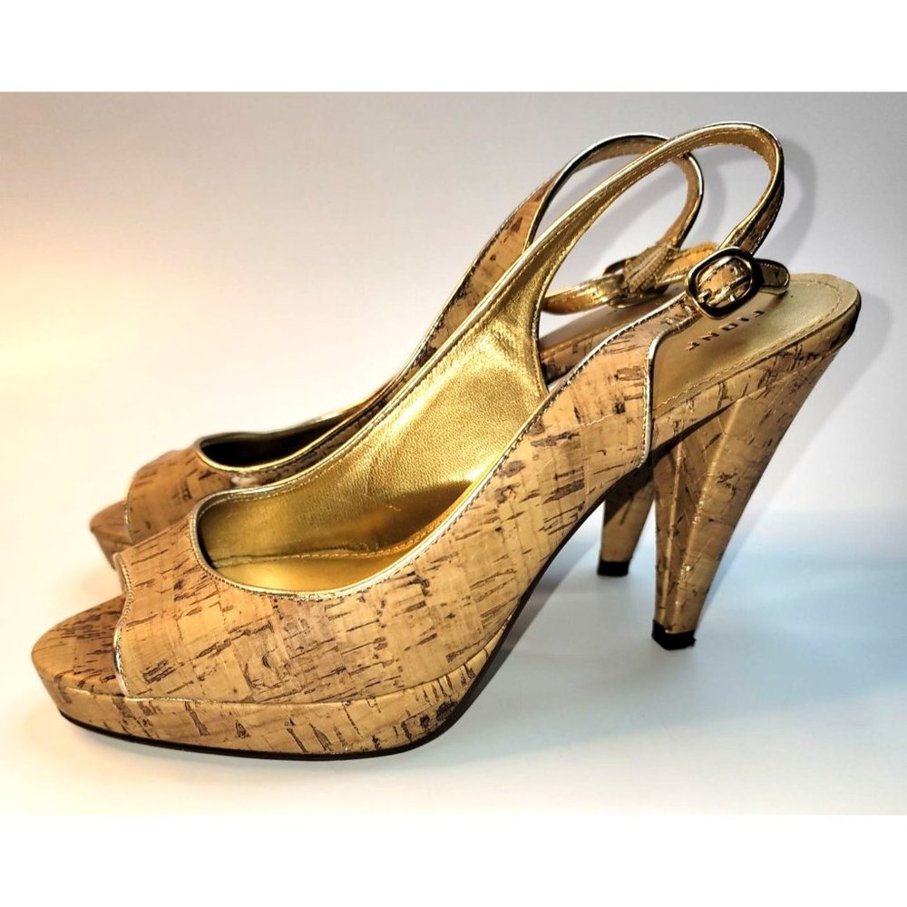 FIONI Cork Platform Slingback Heels Size 8.5